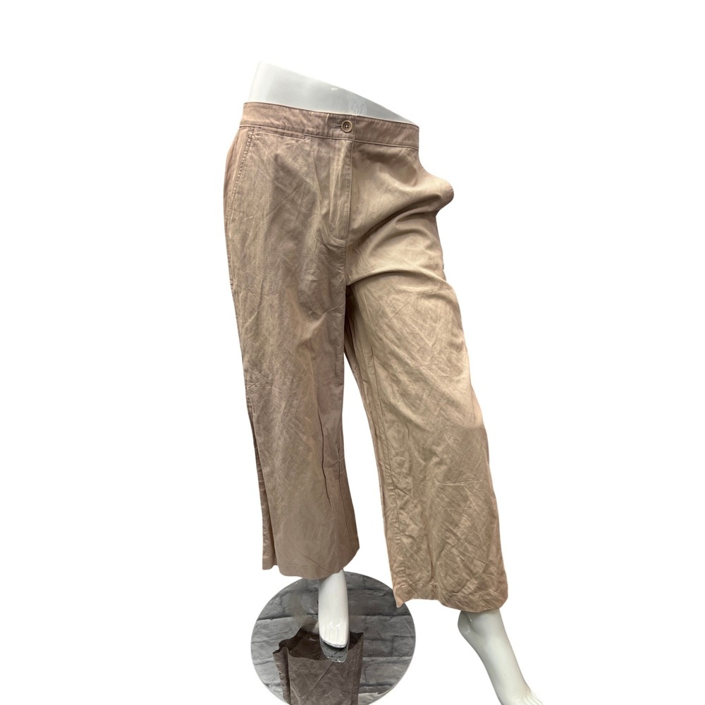 Eileen Fisher Wide Leg Pants Womens 8 Tan Excellent Organic Cotton Metallic Crop